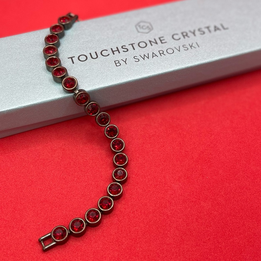 Touchstone Crystal Vintage Siam Ice Bracelet in Oxidized Silver